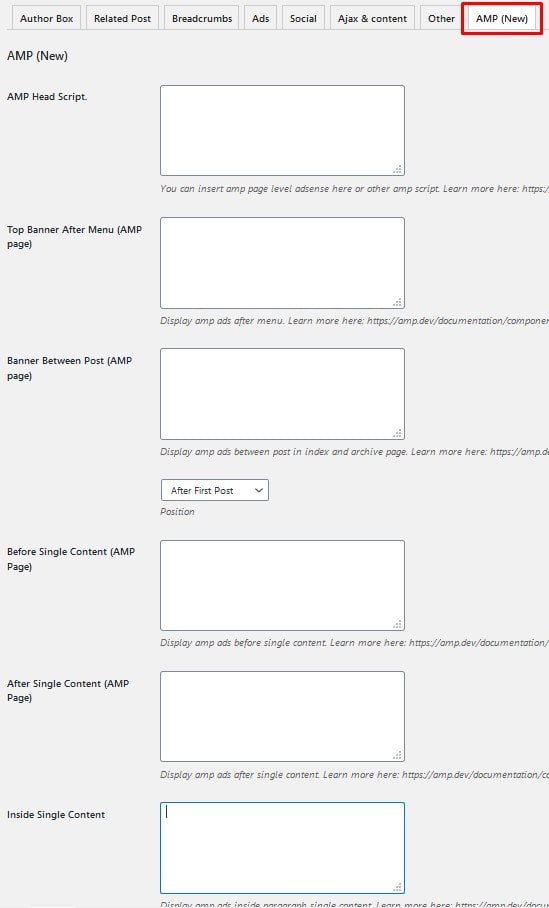 AMP Ads Settings in the Newkarma Core Plugin