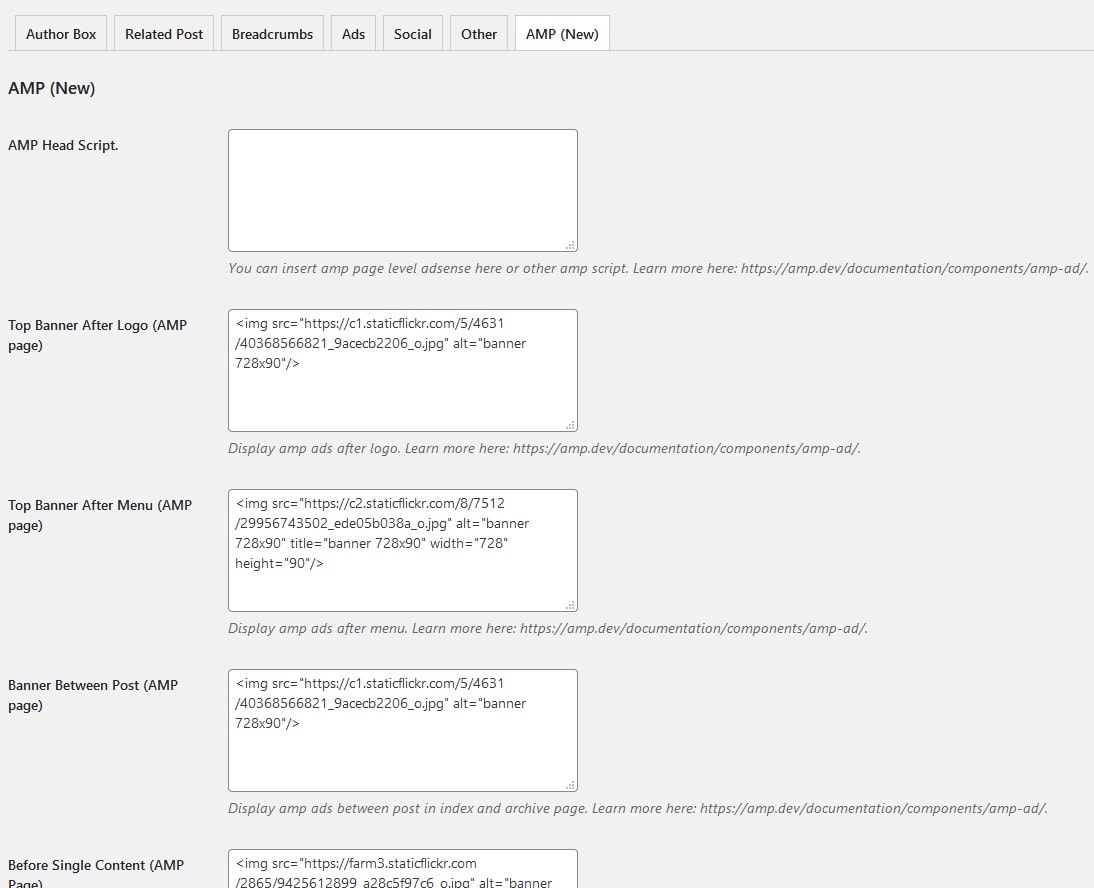 AMP Ads Settings in the Core Plugin