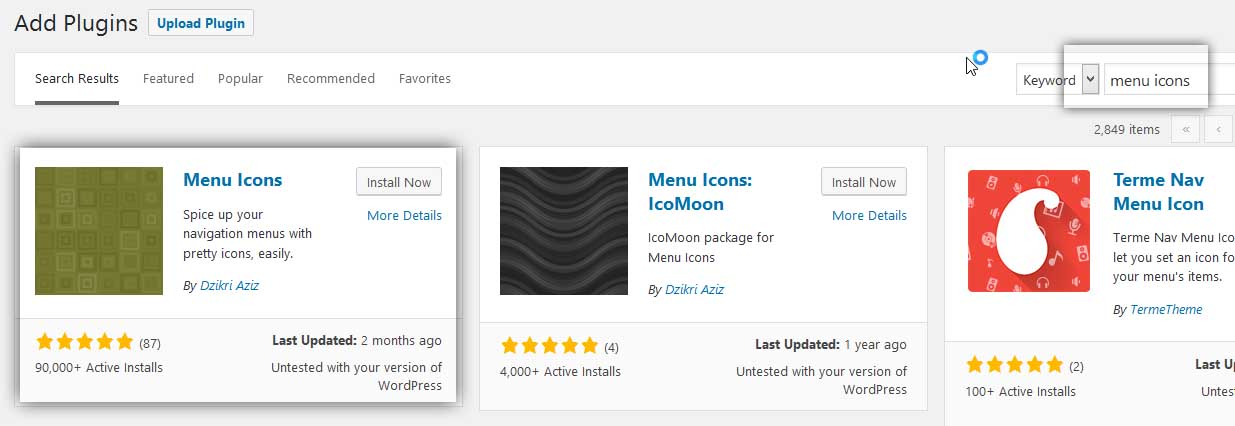 Pengaturan Icon di Menu WordPress