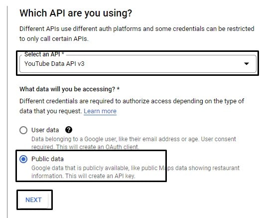 Create Youtube API Key