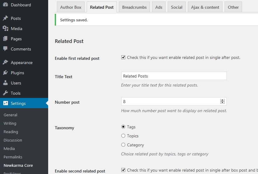 Newkarma Core Settings